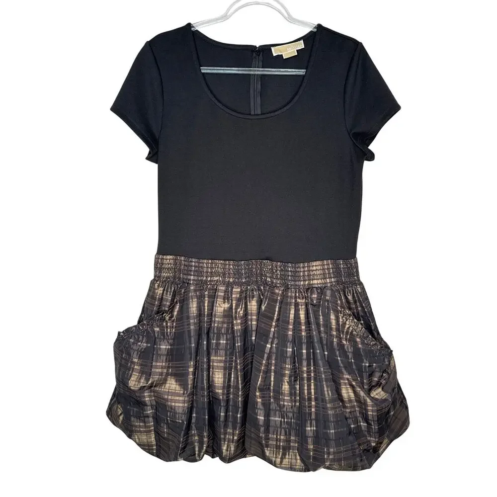Michael Michael Kors Black Bubble Hem Plaid Skirt Dress hoilday formal Size 12
